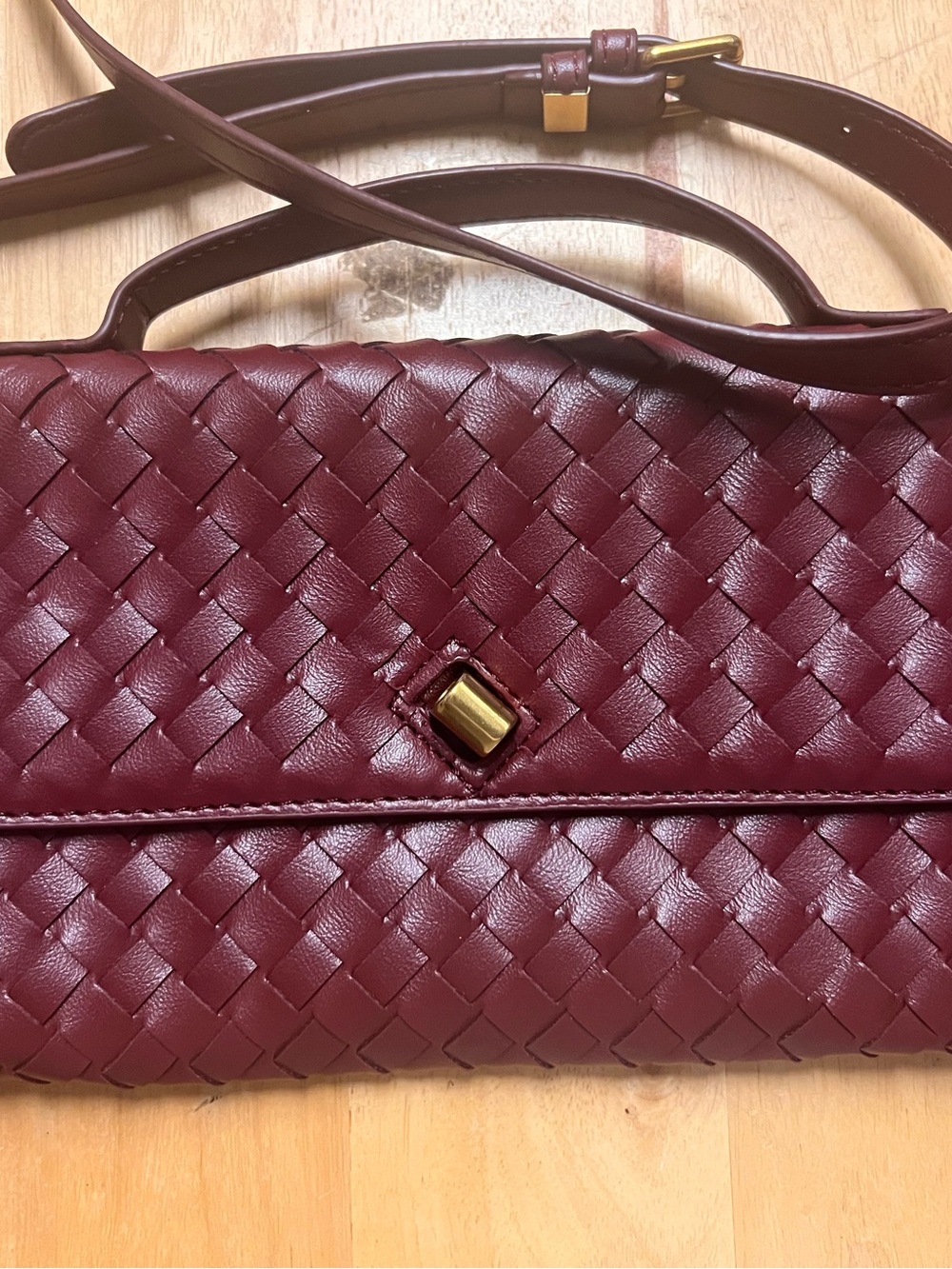 Woven Leather Crossbody Bag in Burgundy